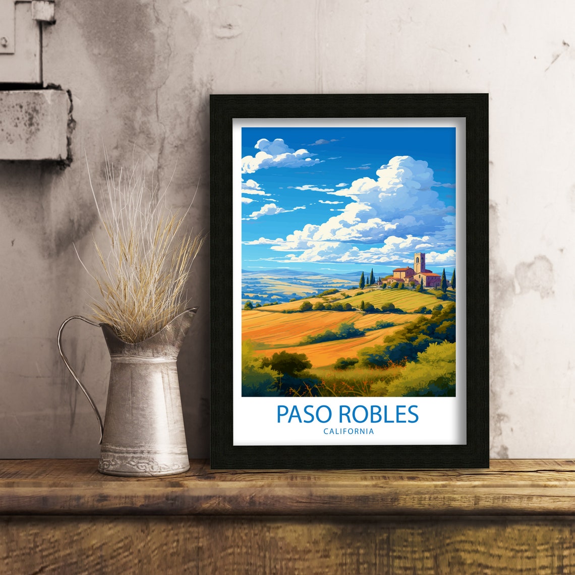 Paso Robles California Golden Countryside Hilltop Chapel Travel Poster - Image 6