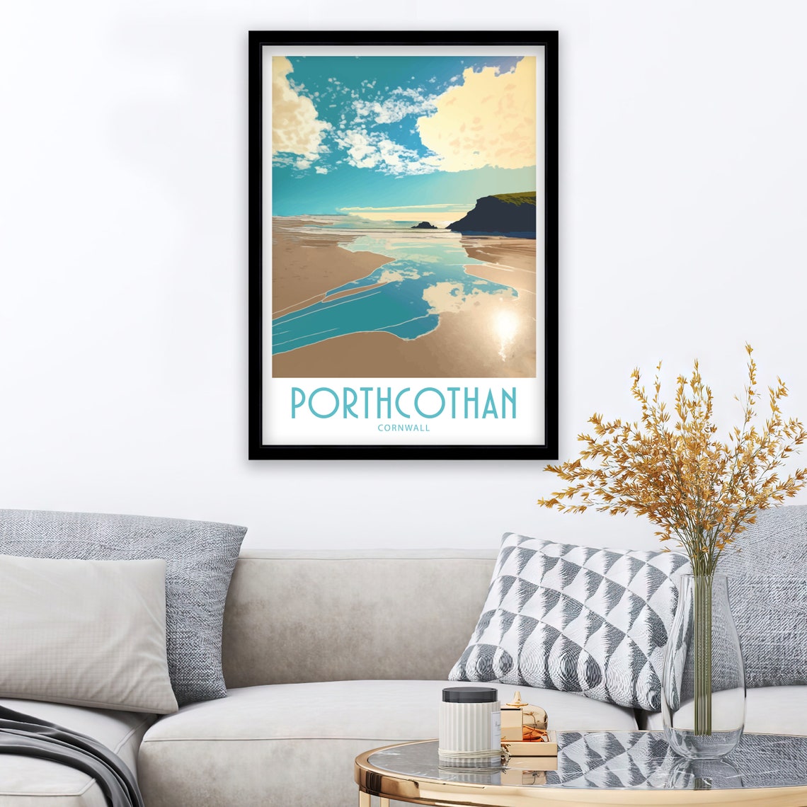Porthcothan Cornwall Sandy Bay Cliffs Ocean Reflections Art Poster - Image 5