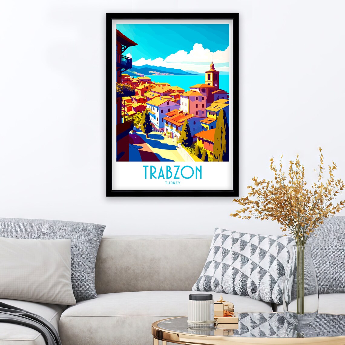 Trabzon Turkey Hillside Coastal Town Church Tower Turquoise Sea Poster - Image 3