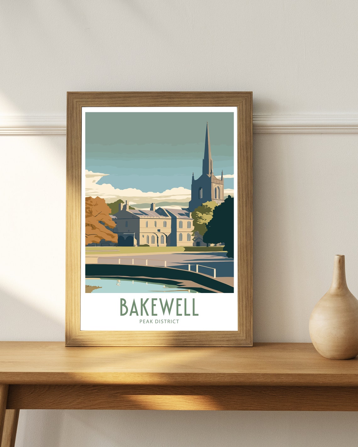 Bakewell Peak District Church Spire By The River Autumn Travel Poster - Image 4