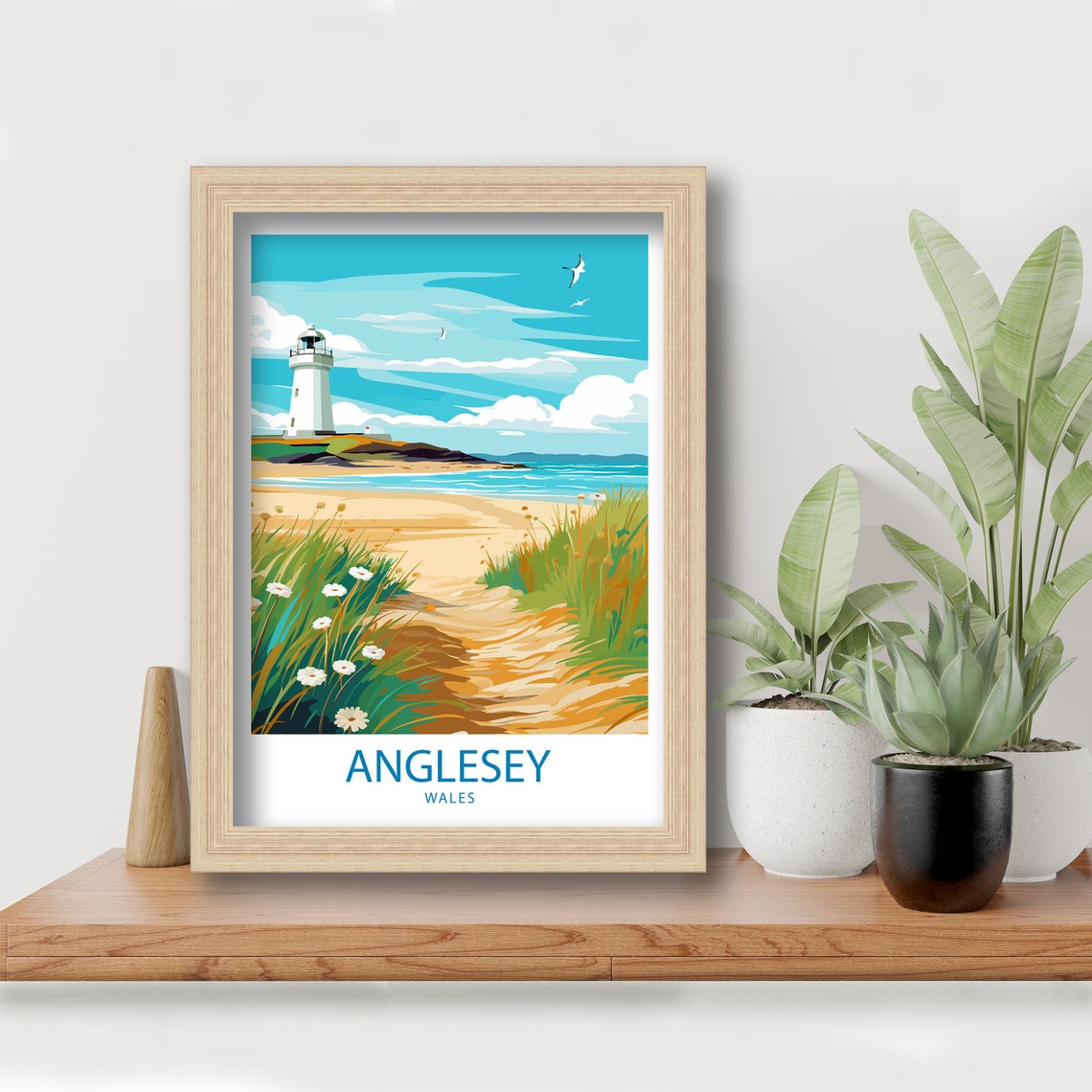 Anglesey Wales Lighthouse on a Sandy Beach Coastal Scene Poster - Image 5