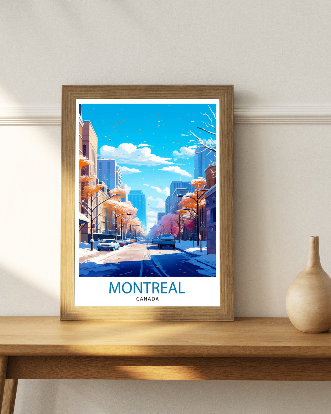 Montreal Canada Snowy Downtown Street Winter Travel Scene Poster - Image 3