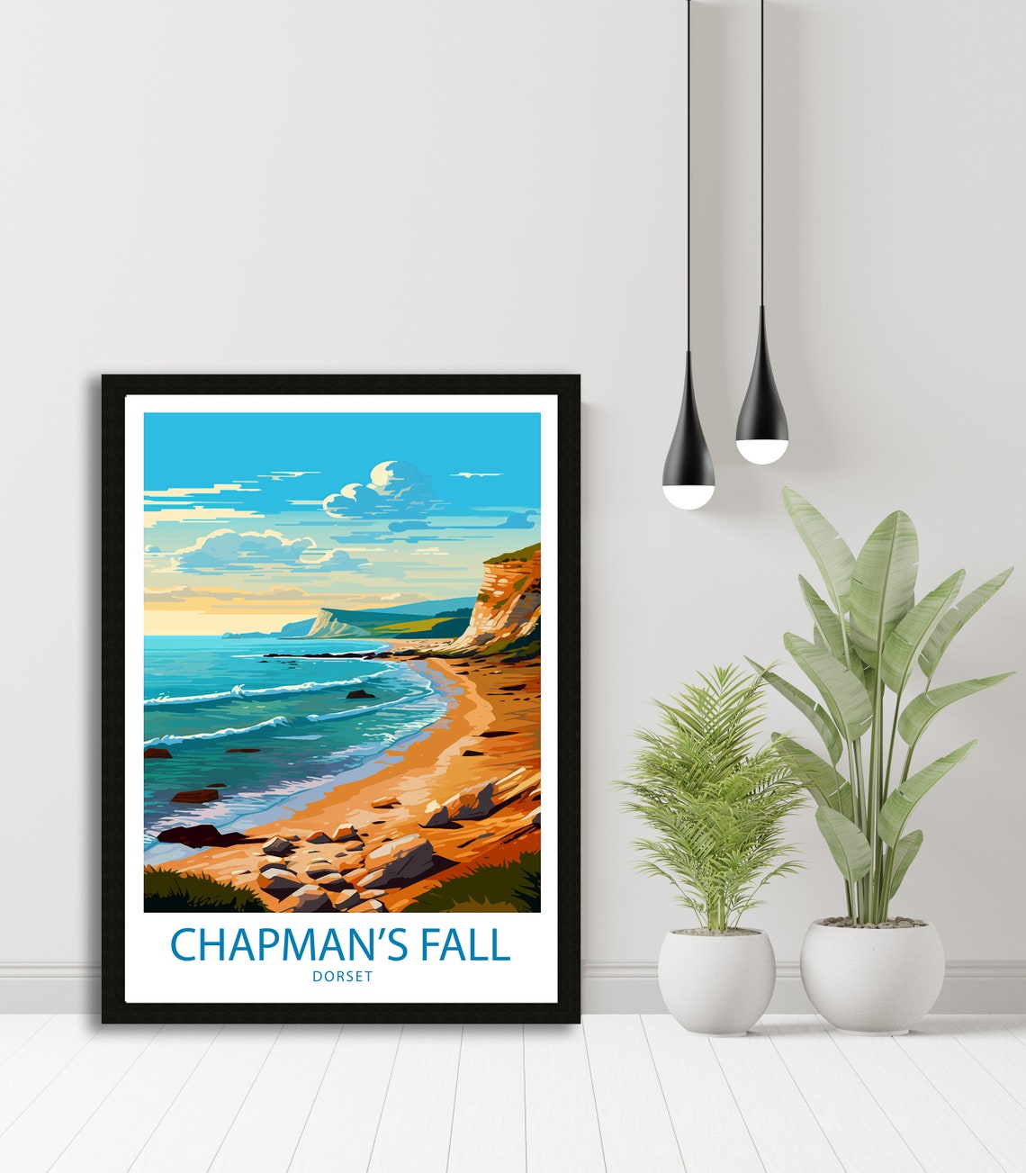 Chapman's Fall Dorset White Cliffs Rocky Shore Blue Sea Poster - Image 4