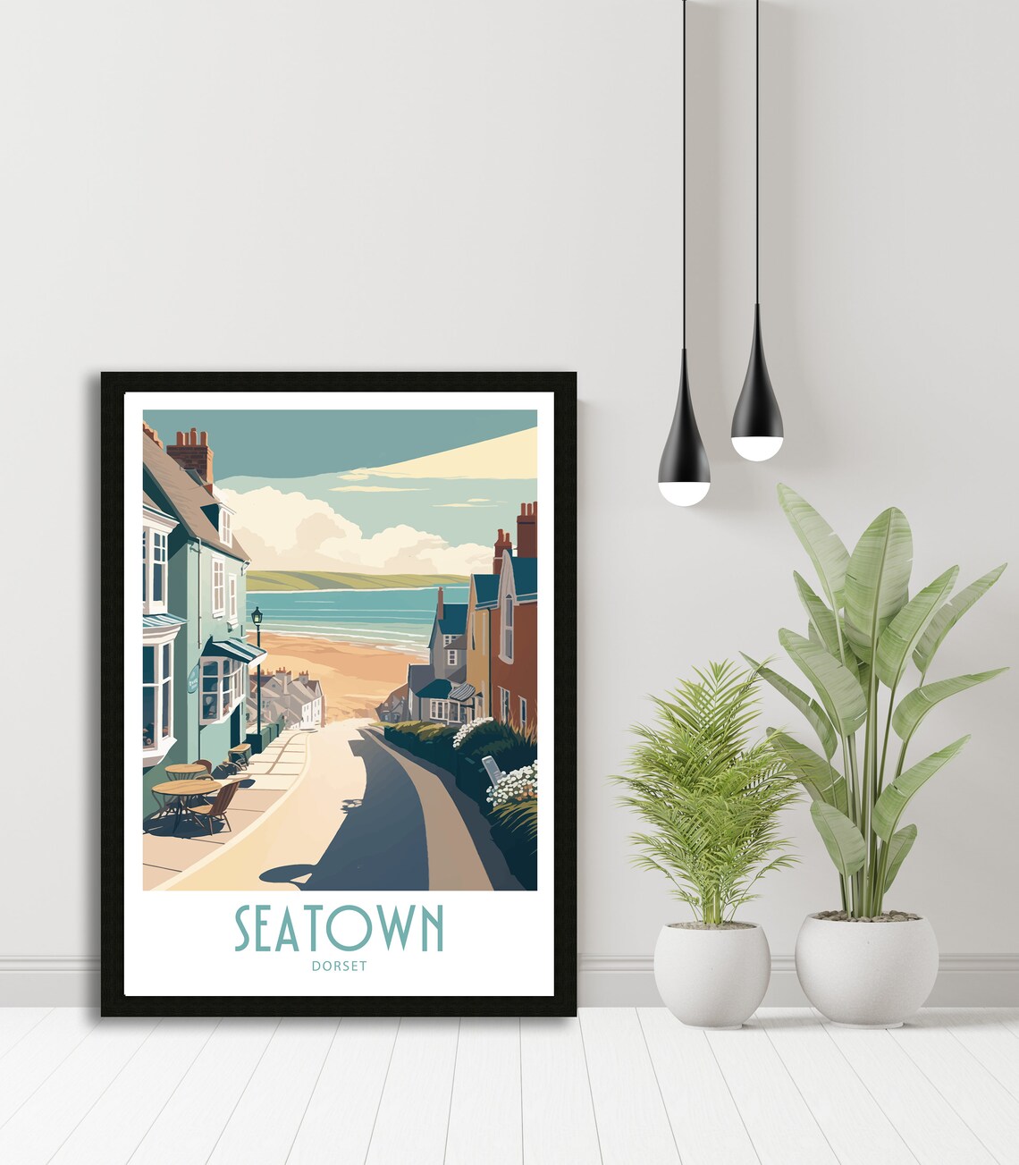 Seatown Dorset Village Street Cottages Sea View Retro Travel Poster - Image 5