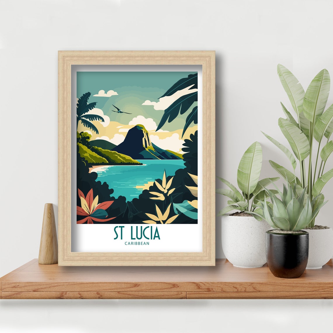 St Lucia Caribbean Tropical Bay Palm Framed Travel Illustration Poster - Image 5
