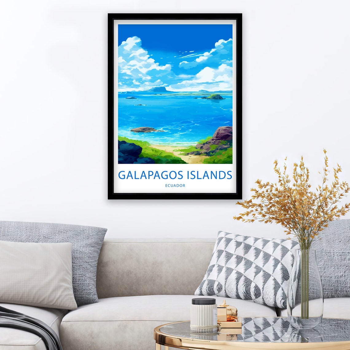 Galapagos Islands Ecuador Ocean Bay Rocky Shore Blue Sky Art Poster - Image 3