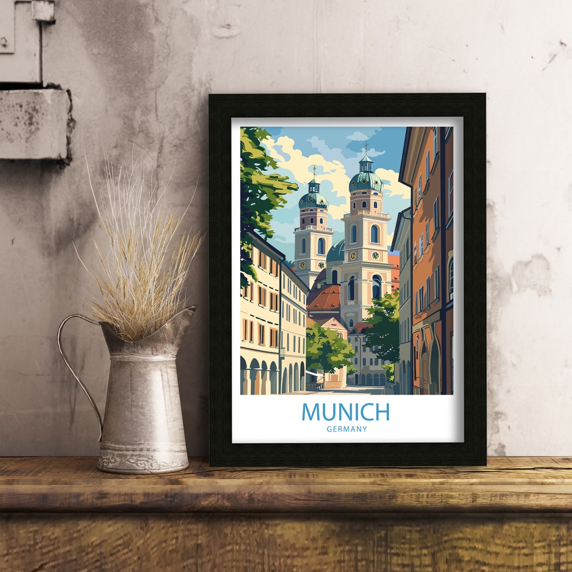 Munich Germany Historic Old Town Street with Church Domes Poster - Image 4