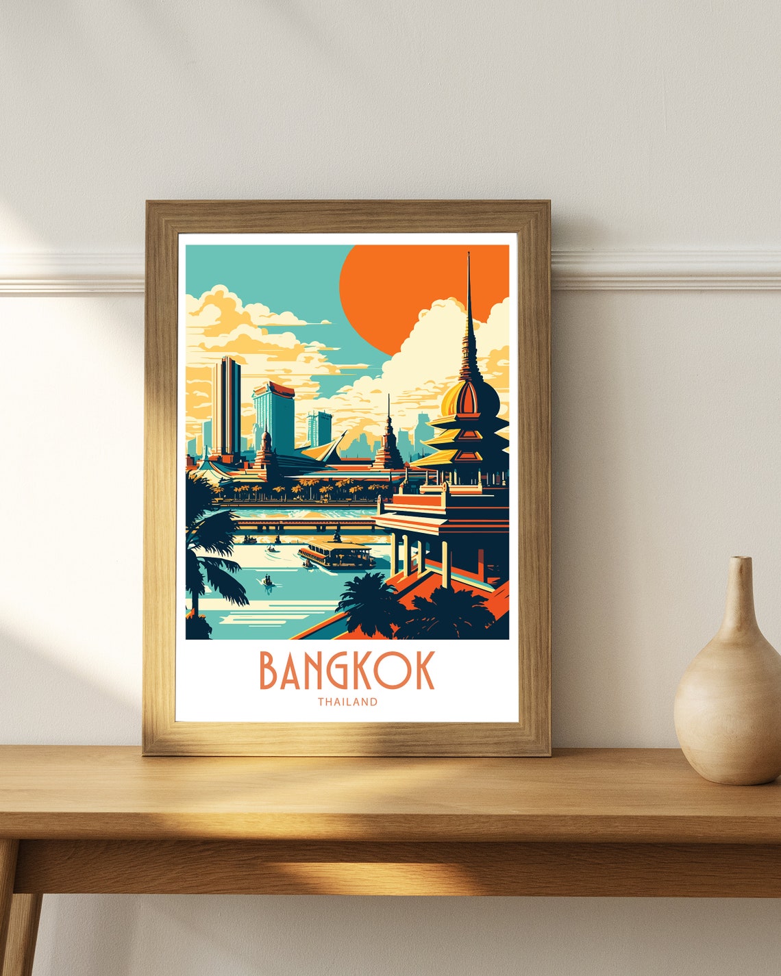Bangkok Thailand Sunset Skyline With Temples And River Travel Poster - Image 4