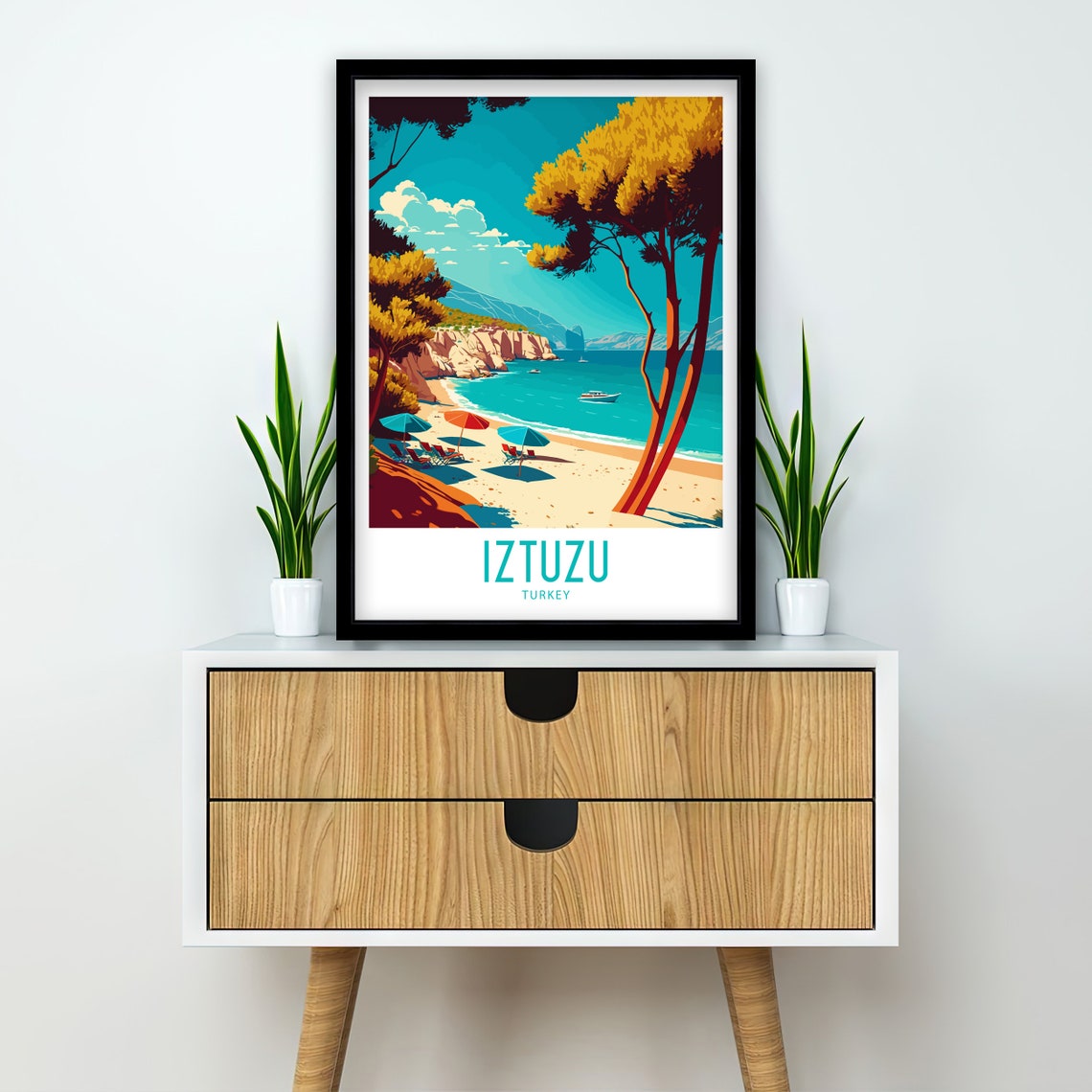 Iztuzu Turkey Quiet Pine Framed Sandy Beach Vintage Travel Poster - Image 4