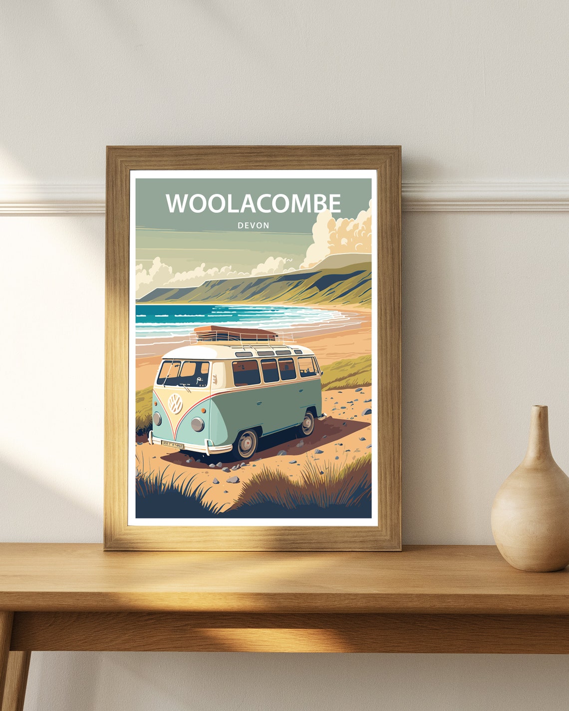 Woolacombe Devon VW Camper Van Beach Surf Retro Travel Poster - Image 3