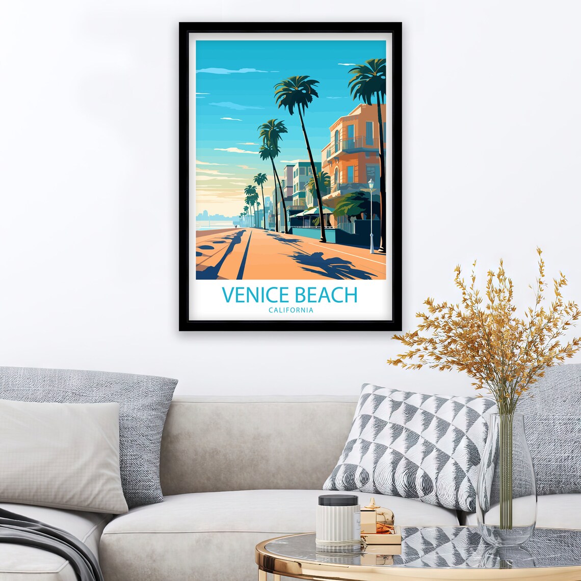 Venice Beach California Palm Lined Street Ocean Avenue Travel Poster - Image 2