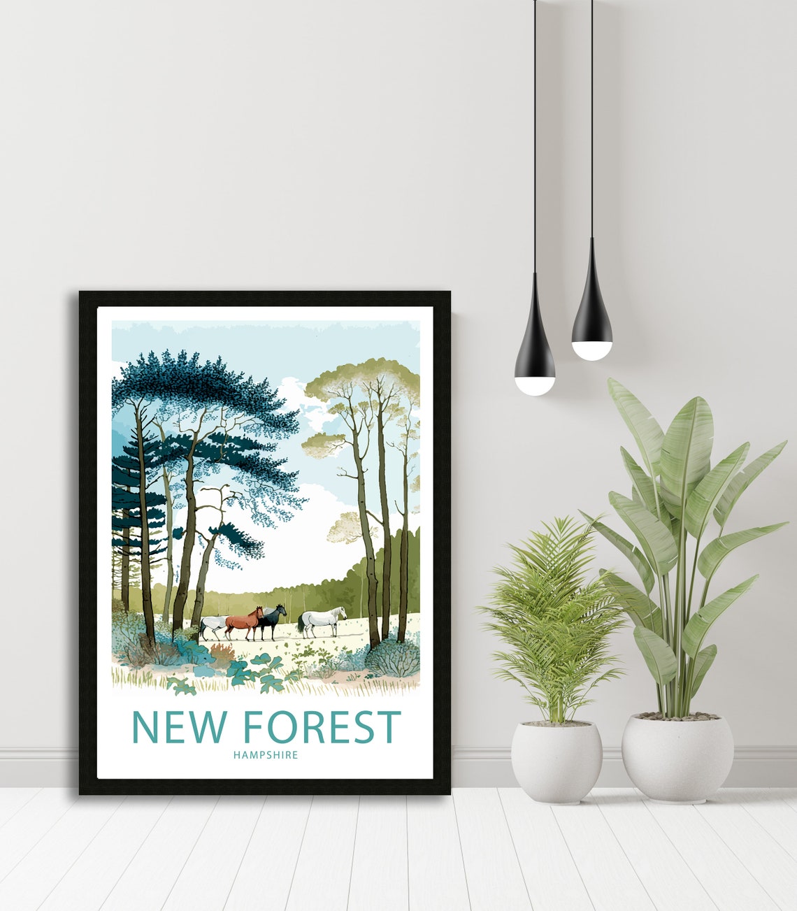 New Forest Hampshire Wild Horses Tall Pines Vintage Style Poster - Image 5