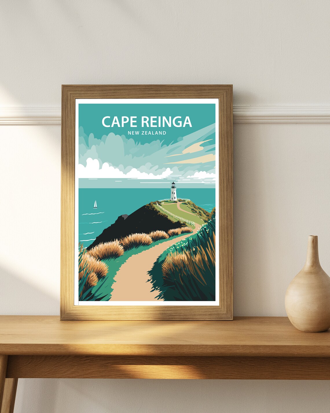 Cape Reinga New Zealand Travel Poster, Lighthouse View - Image 3