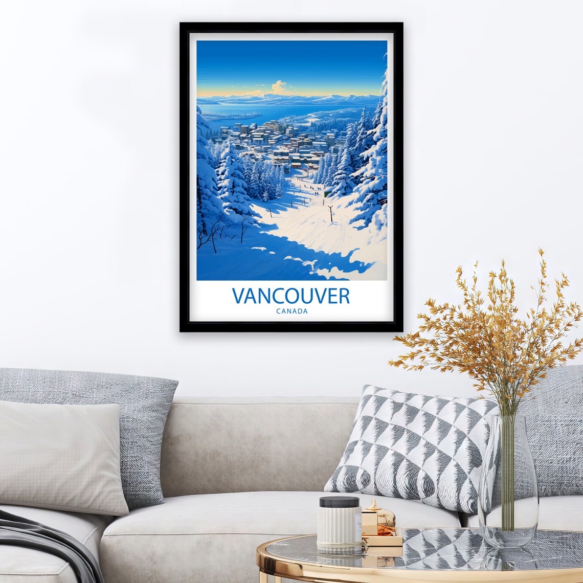Vancouver Canada Snowy Ski Slope Winter Mountain Travel Poster - Image 2