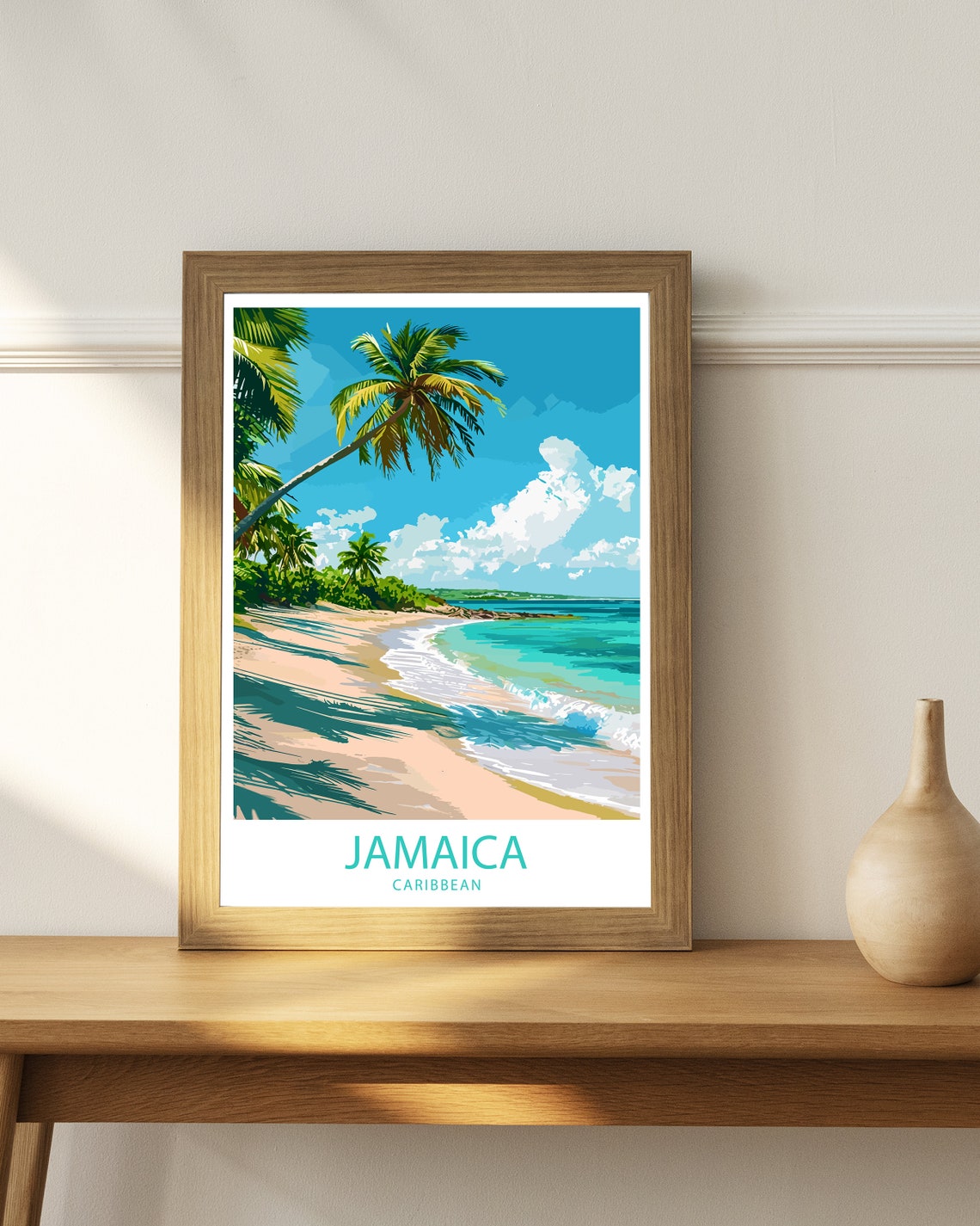 Jamaica Caribbean Palm Lined Sandy Beach Turquoise Sea Travel Poster - Image 3