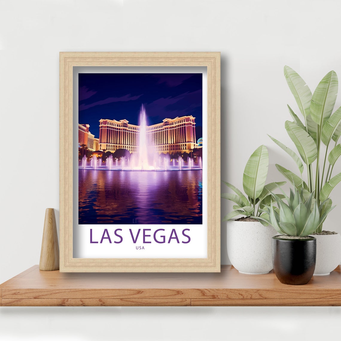 Las Vegas USA Bellagio Fountain Show Purple Night Skyline Poster - Image 5