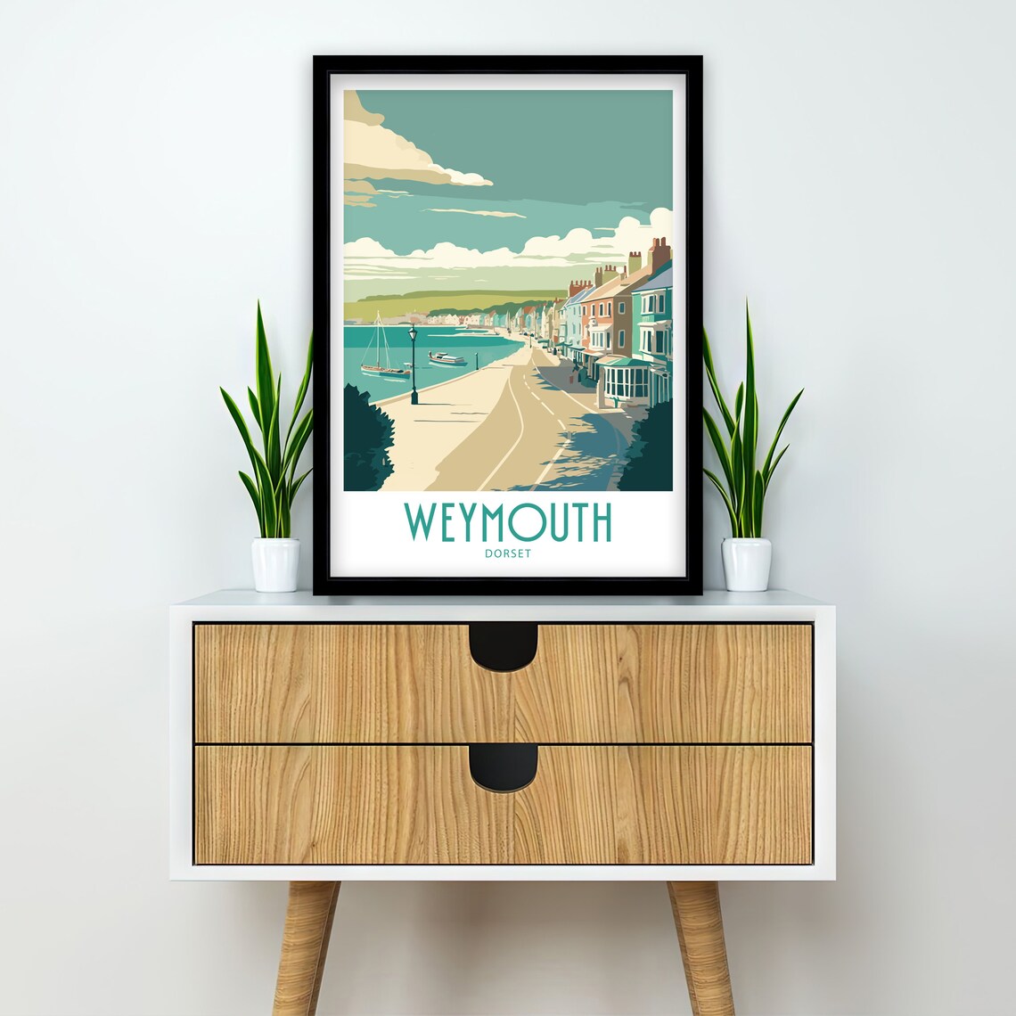 Weymouth Dorset Esplanade Harbour Boats Seaside Promenade Art Poster - Image 3