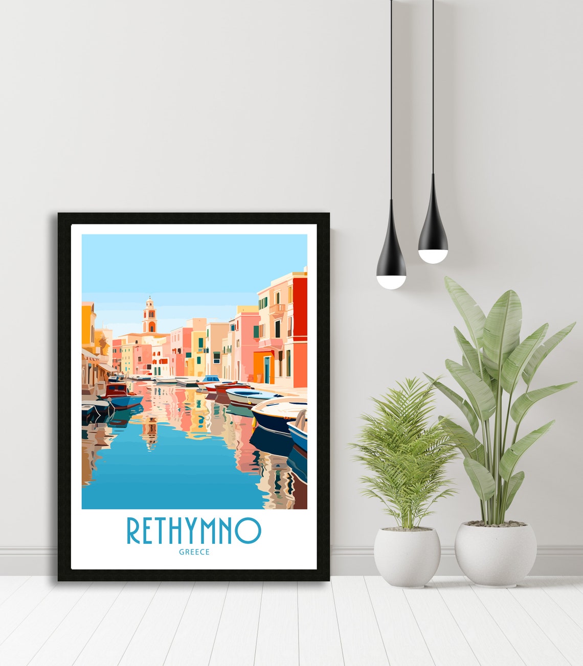 Rethymno Greece Colorful Waterfront Reflections Old Town Harbor Poster - Image 5