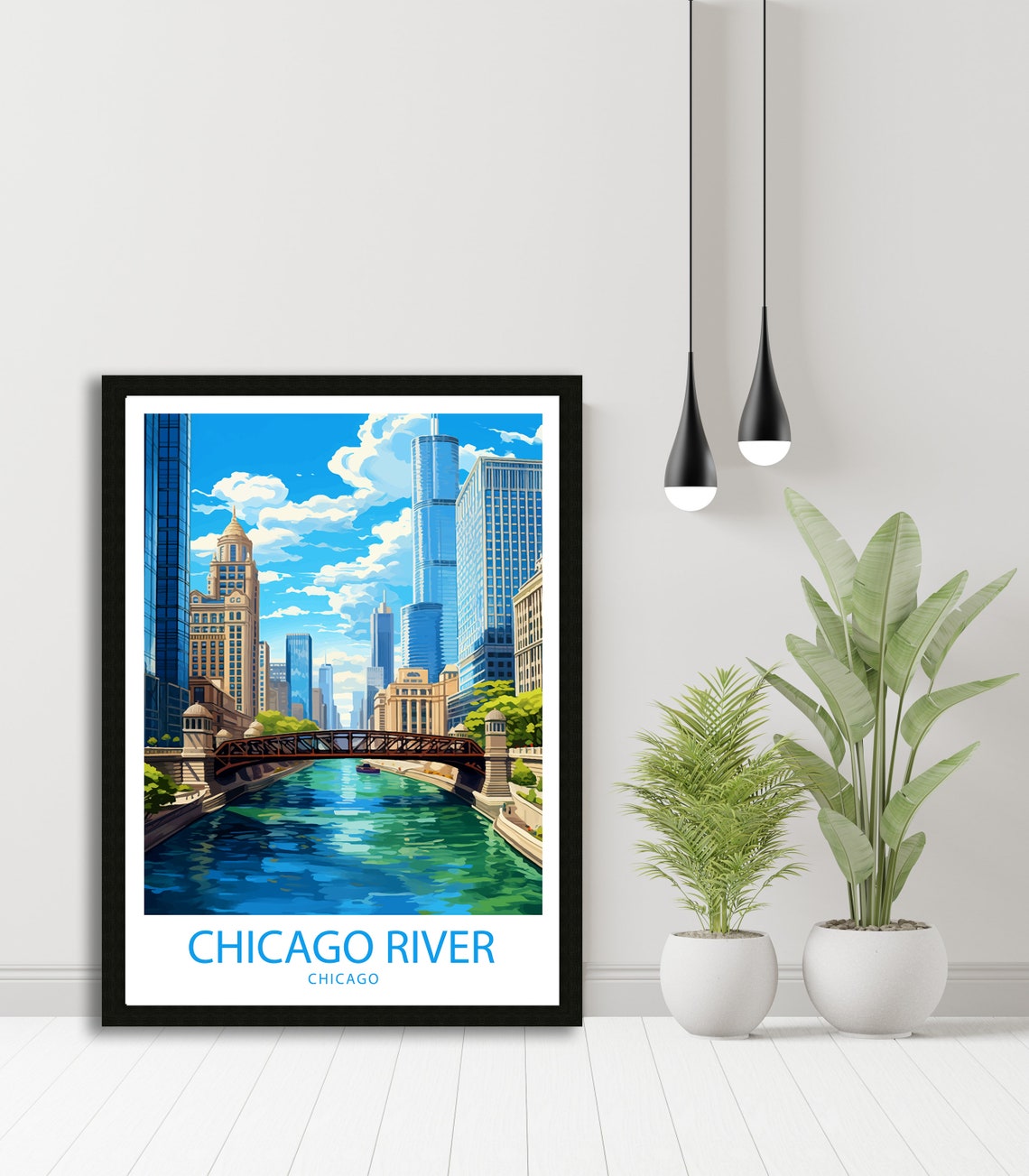 Chicago River Illinois Downtown Towers Bridge Waterway Travel Poster - Image 4