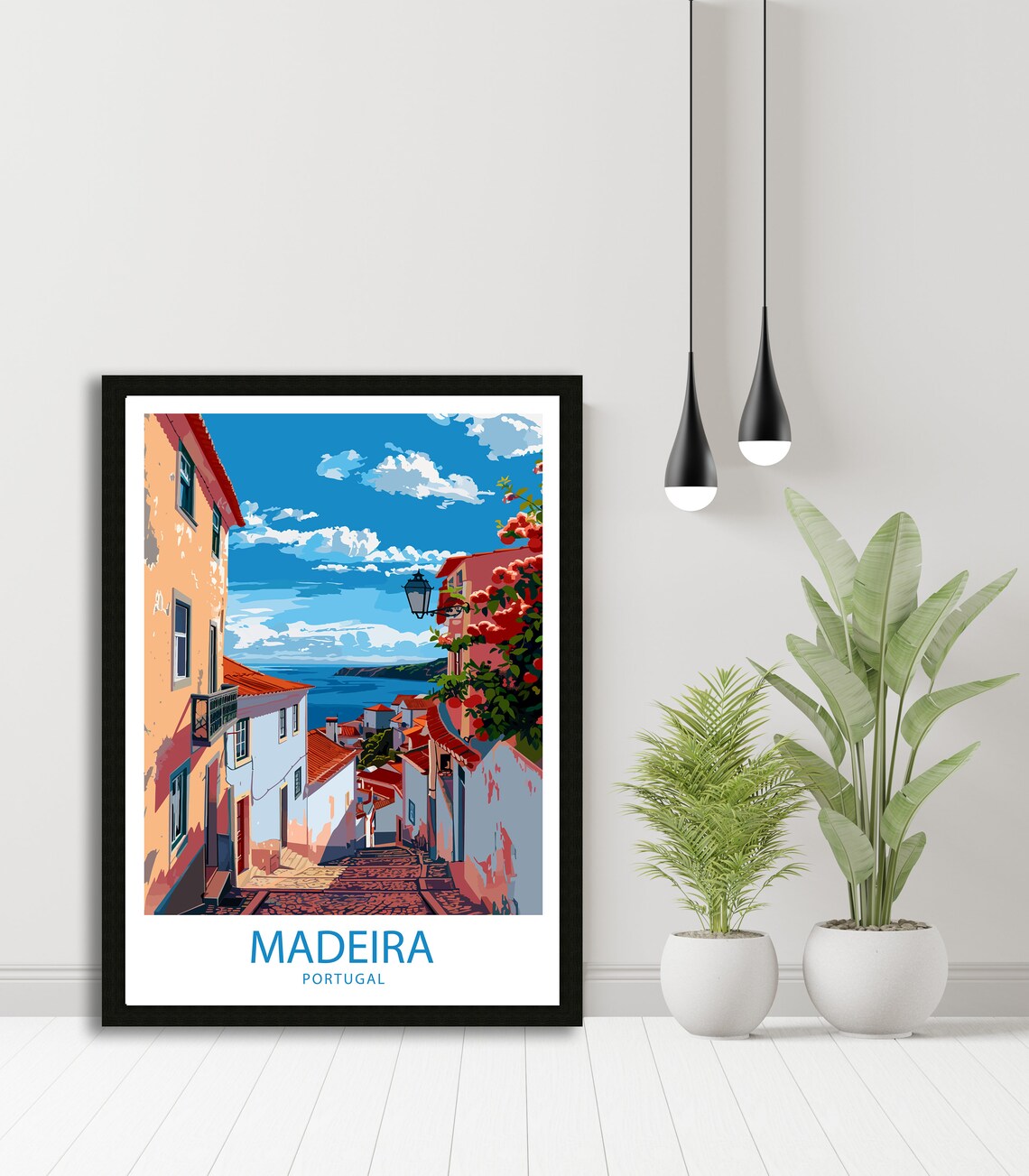 Madeira Portugal Charming Cobblestone Lane Leading to the Sea Poster - Image 3