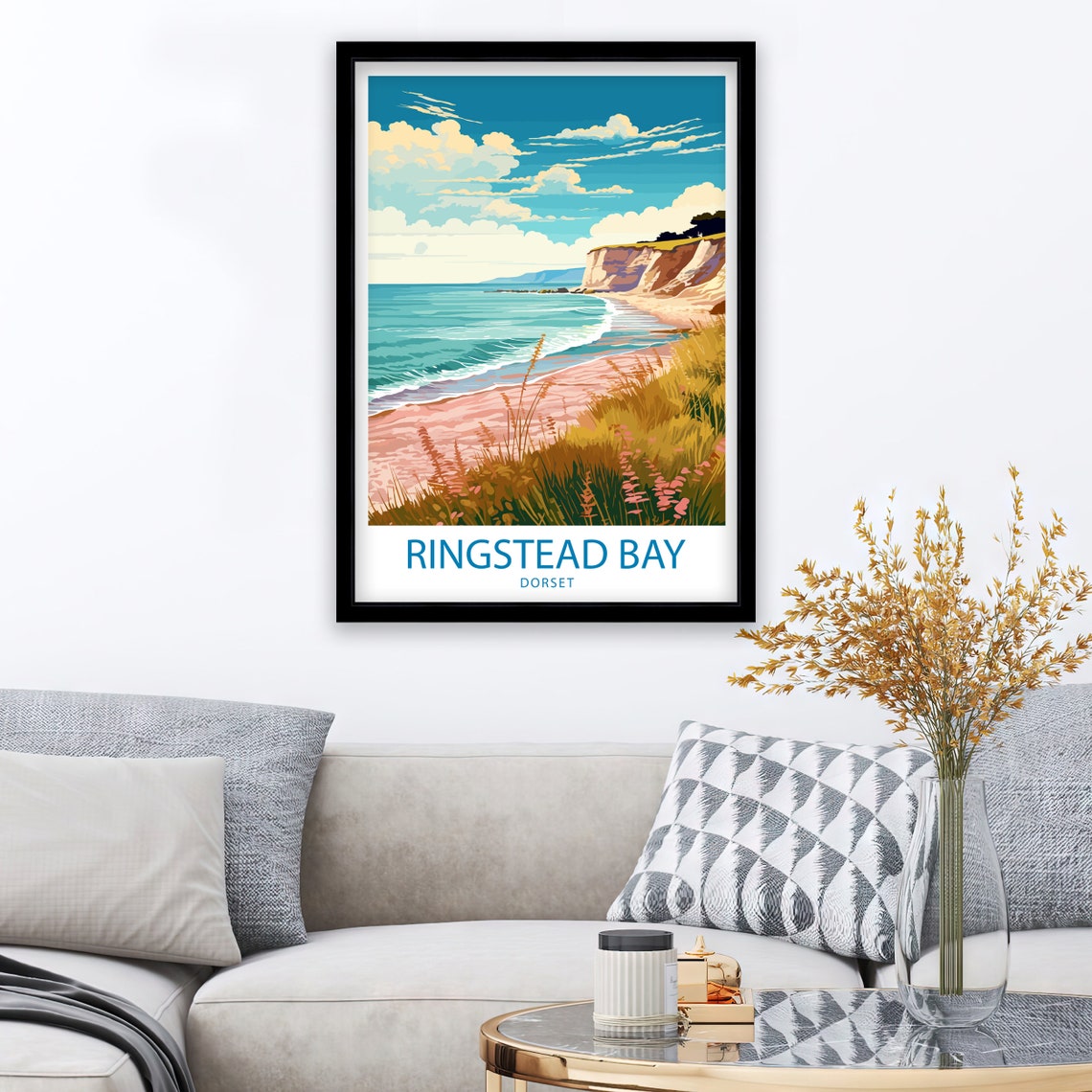 Ringstead Bay Dorset Sandy Beach Golden Cliffs Shore Travel Poster - Image 2