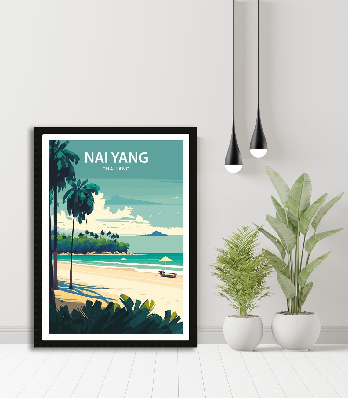 Nai Yang Thailand Tropical Beach Palms Boat Vintage Travel Poster - Image 4