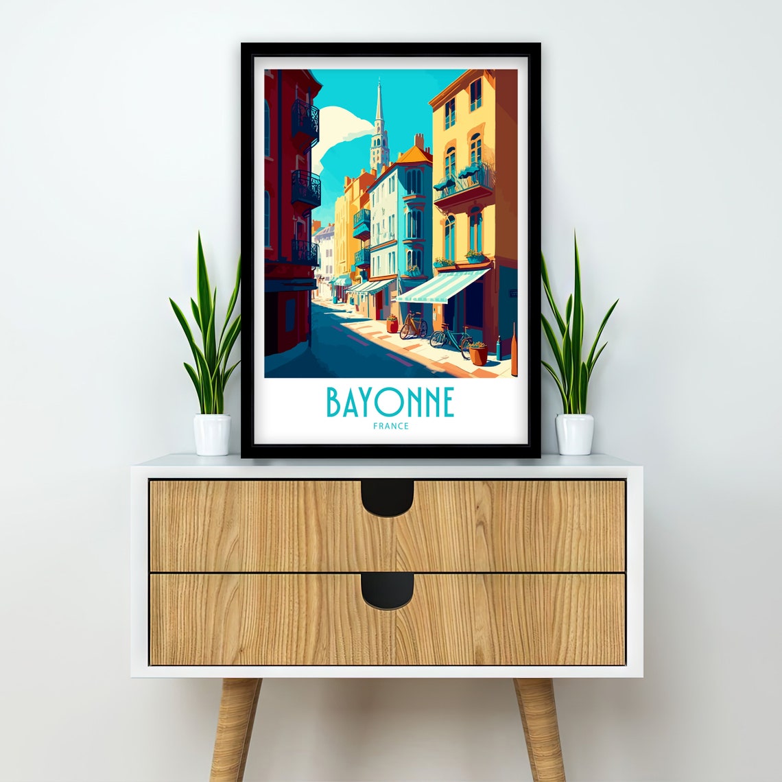 Bayonne France Charming Old Town Street Scene Vintage Travel Poster - Image 2