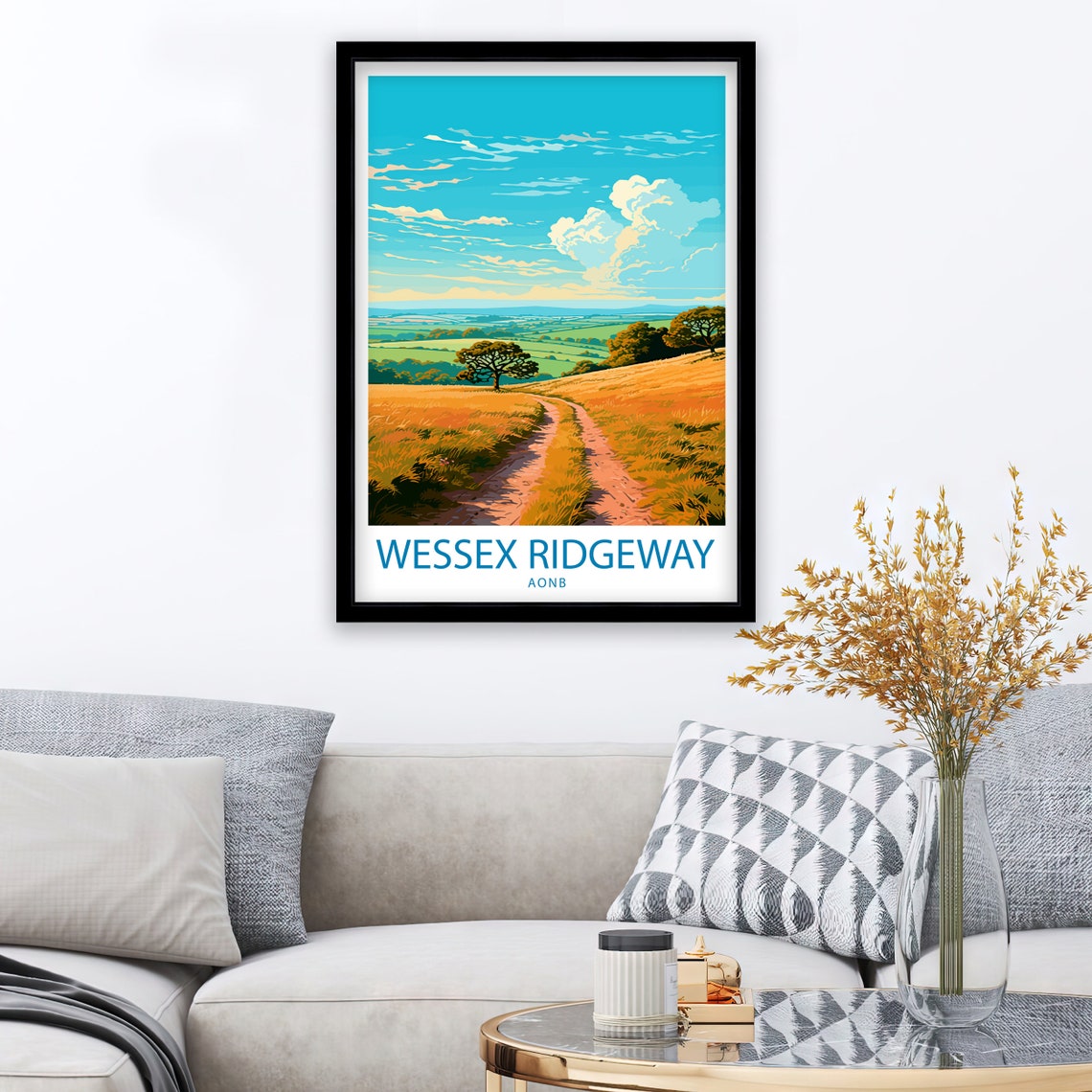 Wessex Ridgeway AONB Golden Hill Trail Walking Path Travel Poster - Image 2
