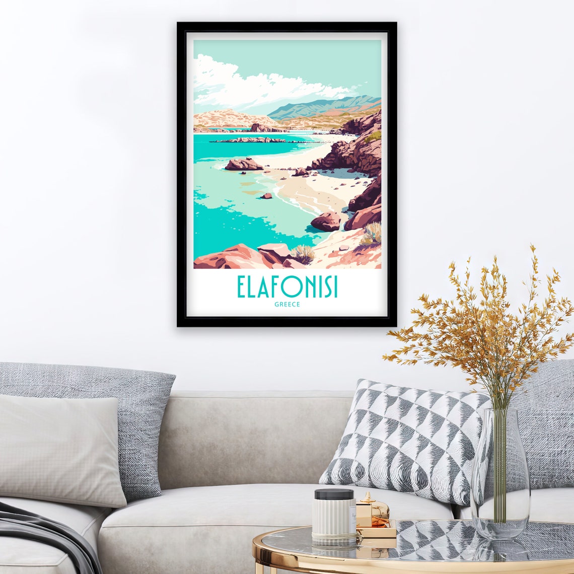 Elafonisi Greece Rocky Cove Lagoon Cliffs Calm Sea Travel Art Poster - Image 3