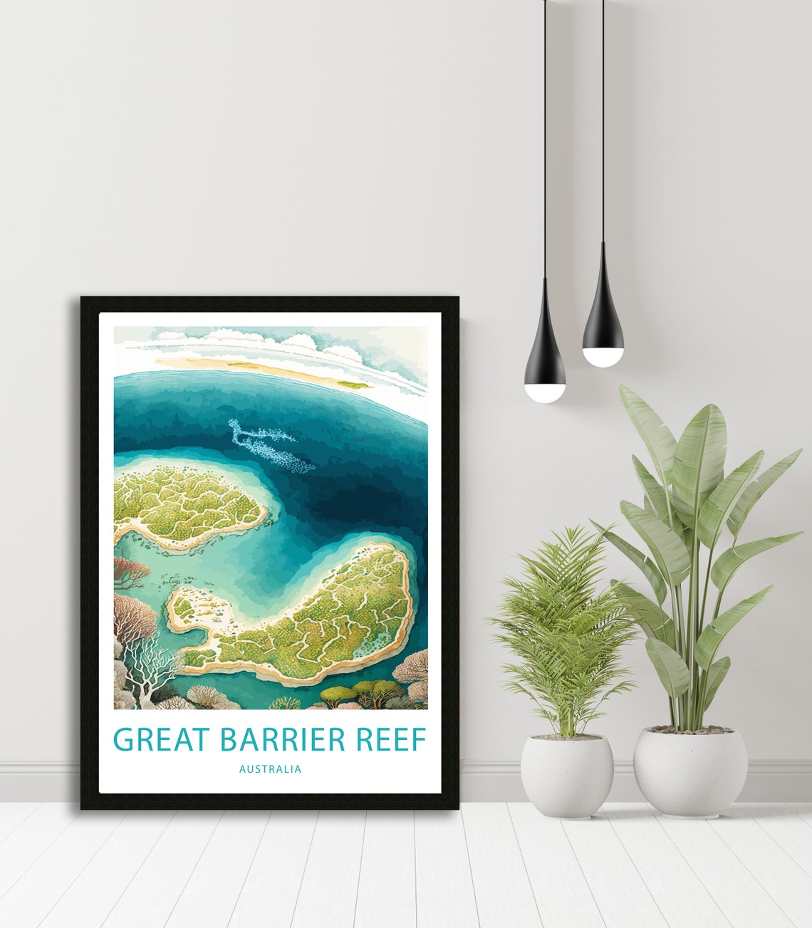 Great Barrier Reef Australia Aerial Coral Islands Map Style Poster - Image 4