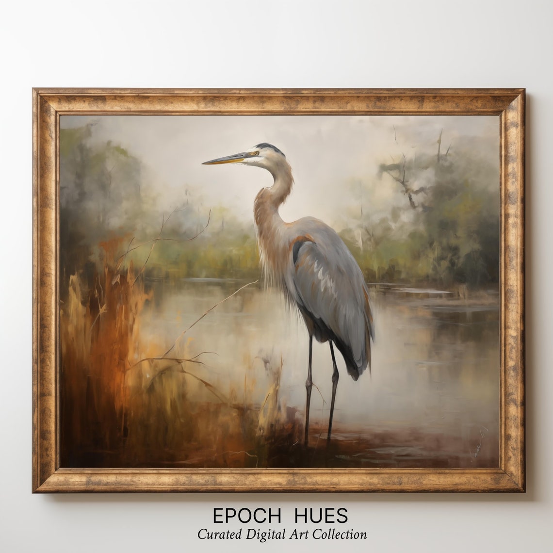 Great Blue Heron Standing at Marsh Water Edge Wildlife Poster - Image 3