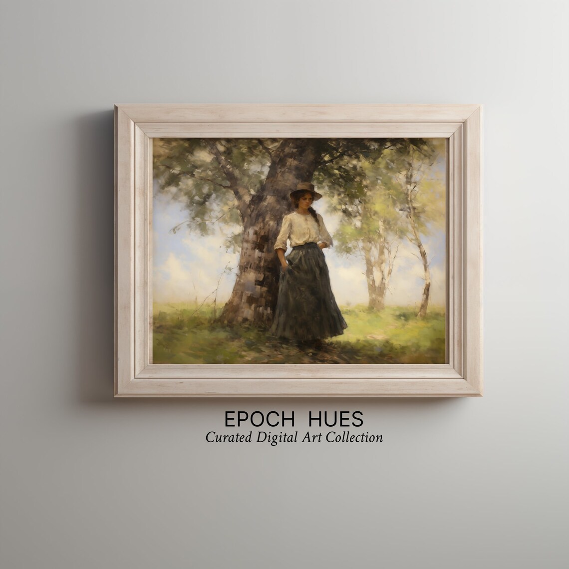 Woman With Hat Under Grand Oak Tree Pastoral Portrait Painting Poster - Image 3