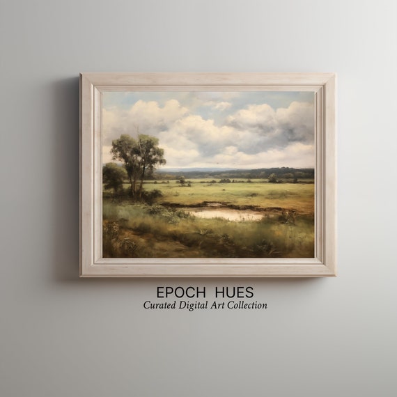 Rustic Landscape Painting Country Scenery Wall Art Peaceful Nature Home Decor