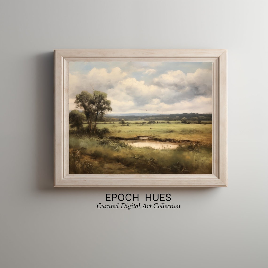Peaceful Meadow Pond Landscape Serene Country Scenery Painting Print