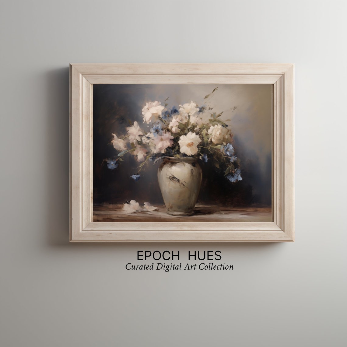 White And Blue Wildflowers Ceramic Vase Still Life Painting Poster - Image 3