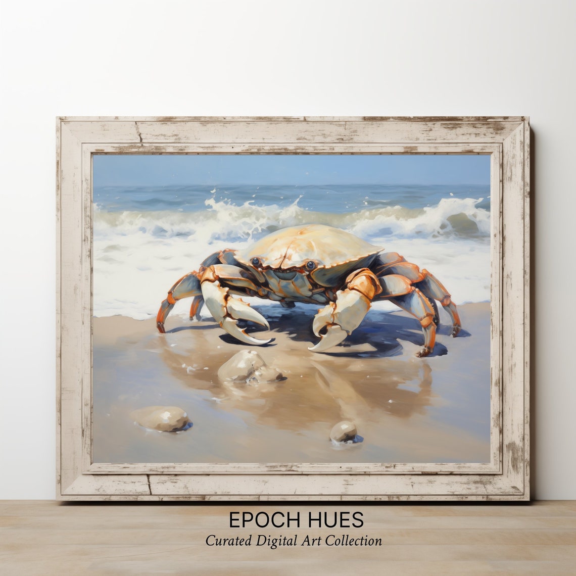 Crab on Sandy Beach With Rolling Surf Coastal Wildlife Poster - Image 2