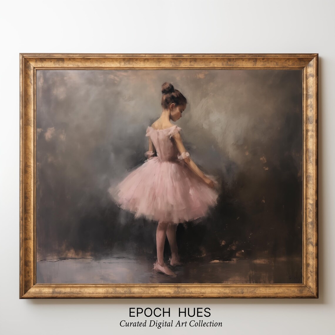 Young Ballerina in Pink Tutu on Dark Stage Ballet Art Poster - Image 3