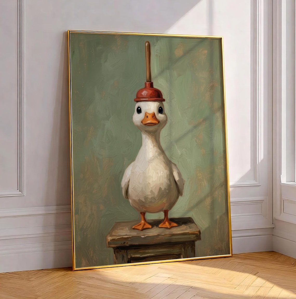 Funny Duck With Plunger Bathroom Art Print