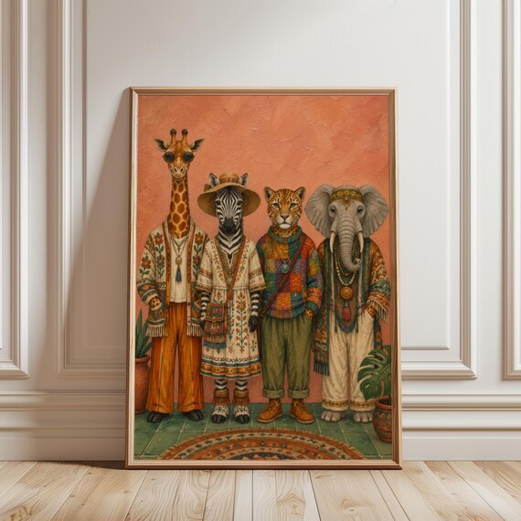 Boho Safari Animal Art Print, Jungle Nursery Decor