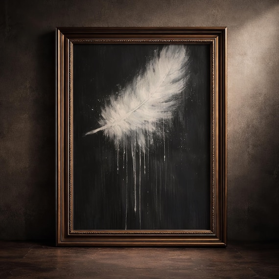 Moody Vintage Feather Art Print Dark Academia Wall Decor Black And White Painting Antique Ornithology Poster Nature Gothic Paint