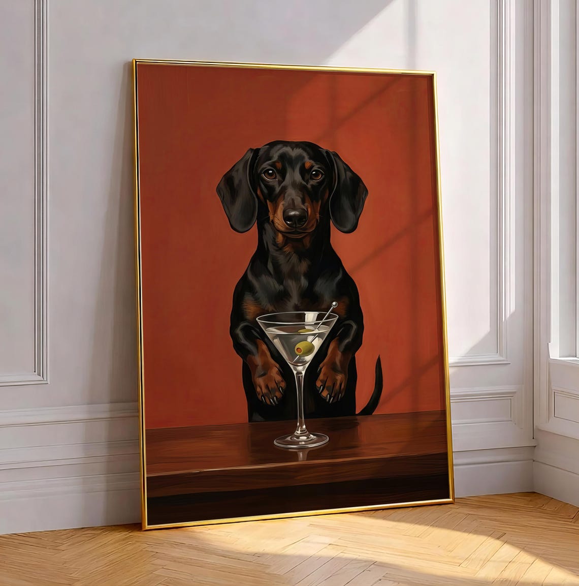 Dachshund Martini Cocktail Quirky Dog Bar Portrait Funny Poster