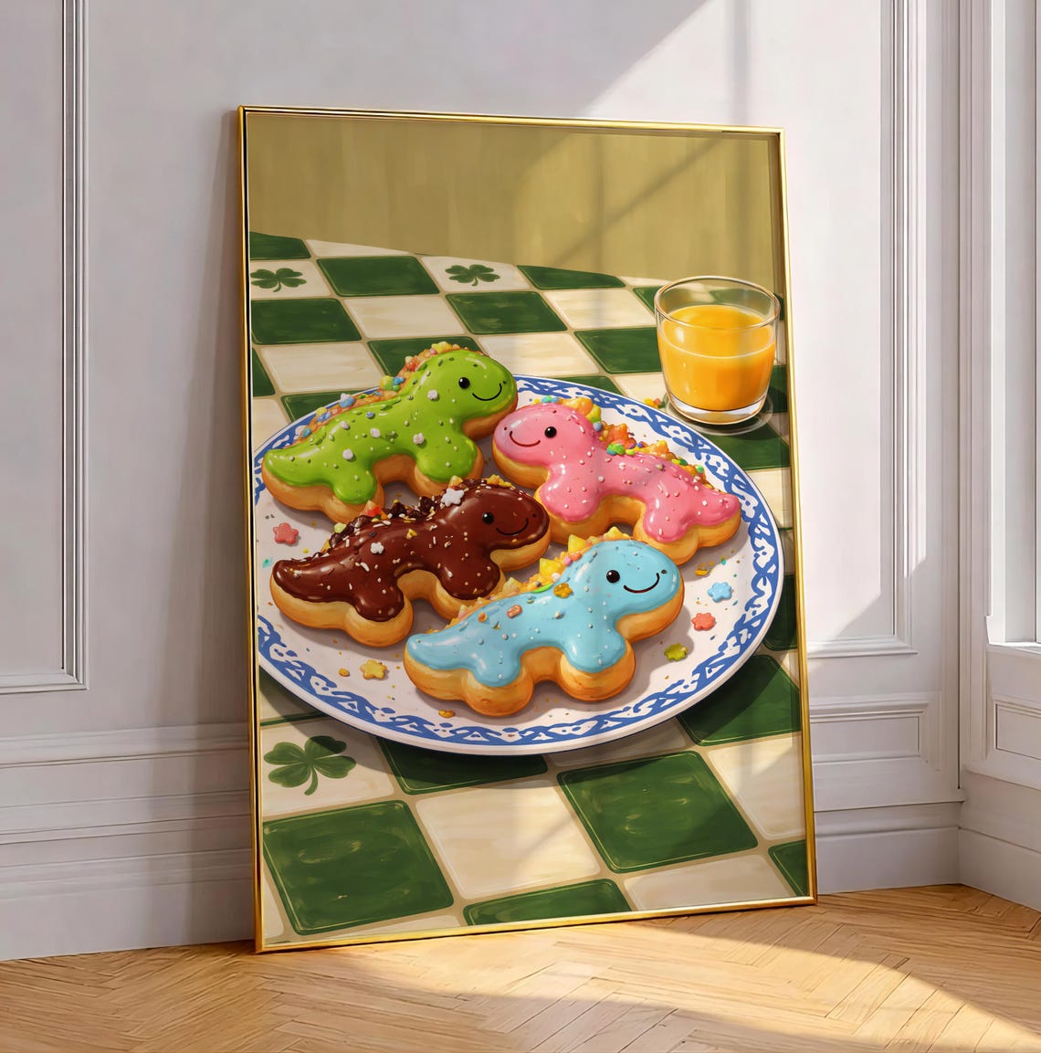 Dinosaur Cookies Plate Funny Kids Kitchen Breakfast Food Art Print