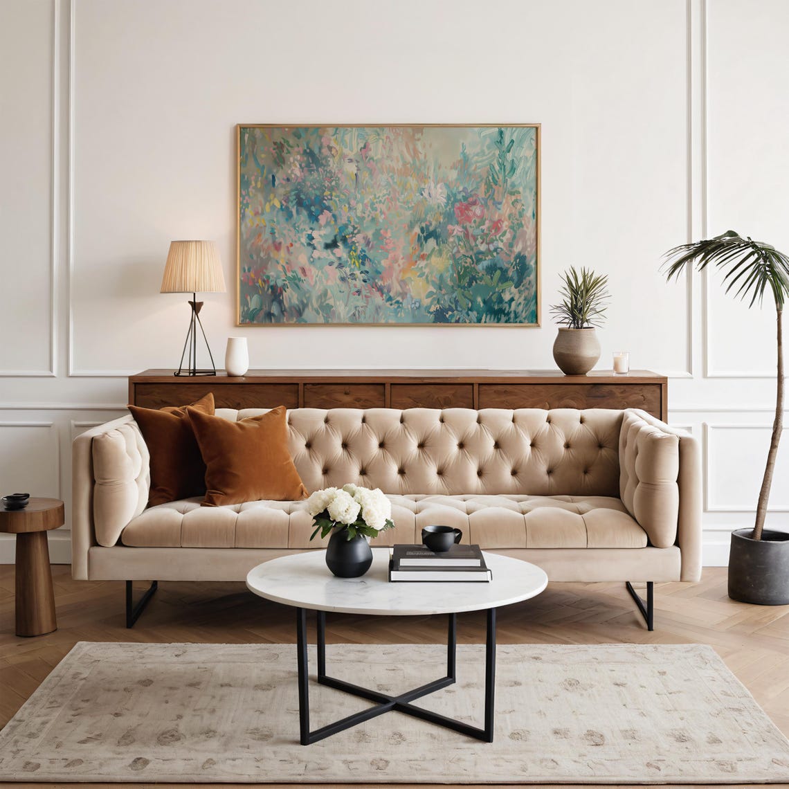Pastel Pink Teal Abstract Garden Painting Soft Modern Decor Poster - Image 2