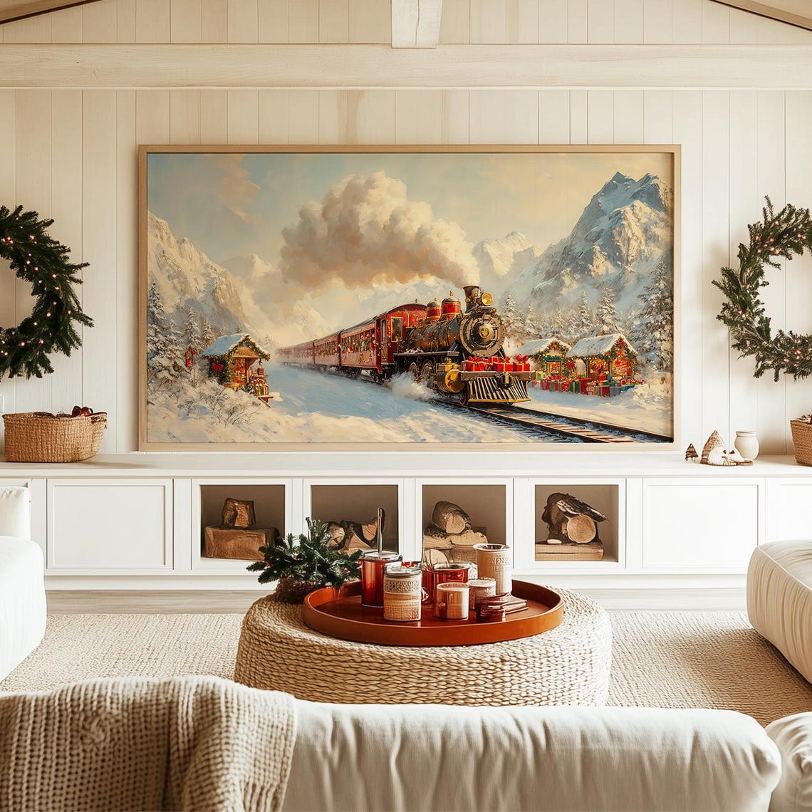 Christmas Express Steam Train Snowy Mountain Valley Holiday Poster - Image 3