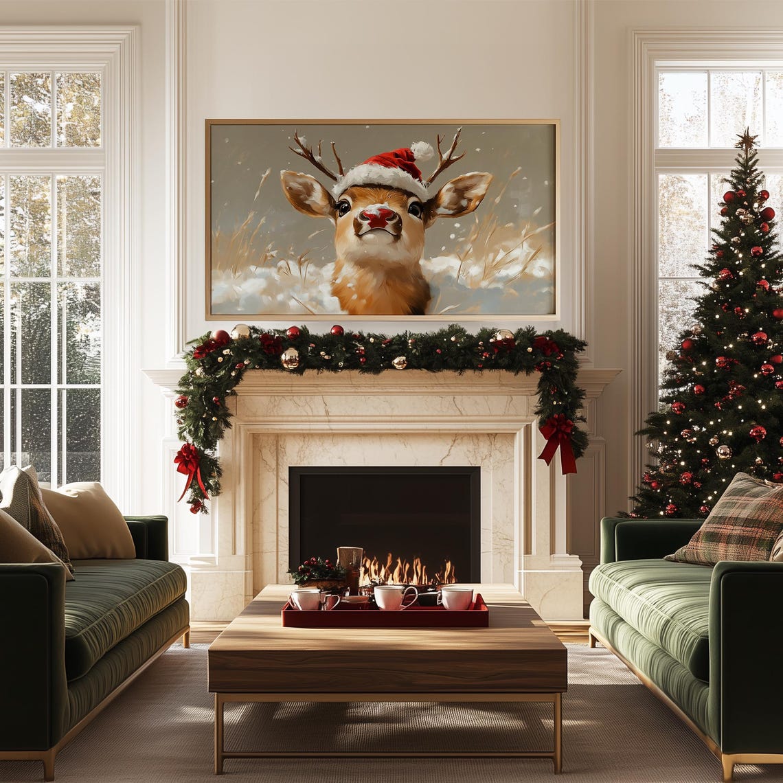 Baby Reindeer Wearing Santa Hat With Red Nose Cute Christmas Poster - Image 5