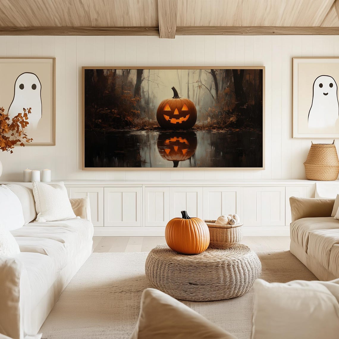 Jack O Lantern Halloween Frame Tv Art Haunted Spooky Forest With Pumpkins Decor Moody Woods Landscape Wallpaper Tv911 - Image 5