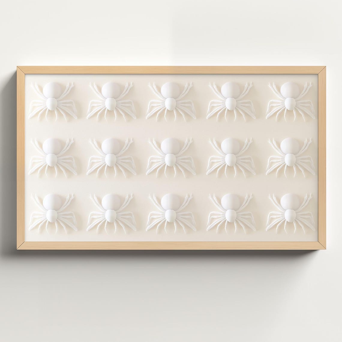 Grid of White 3D Spiders on Cream Minimalist Halloween Wall Art