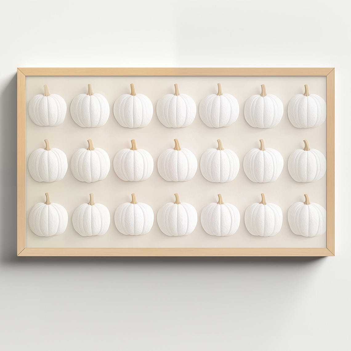 Rows of White Mini Pumpkins on Beige Autumn Still Life Wall Art