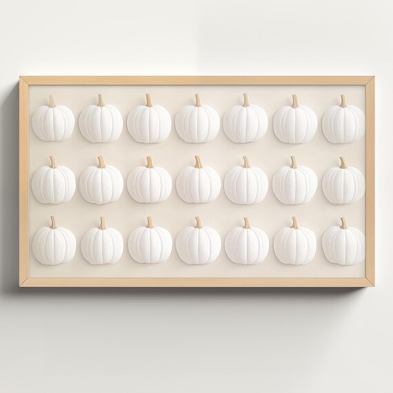 Rows of White Mini Pumpkins on Beige Autumn Still Life Wall Art