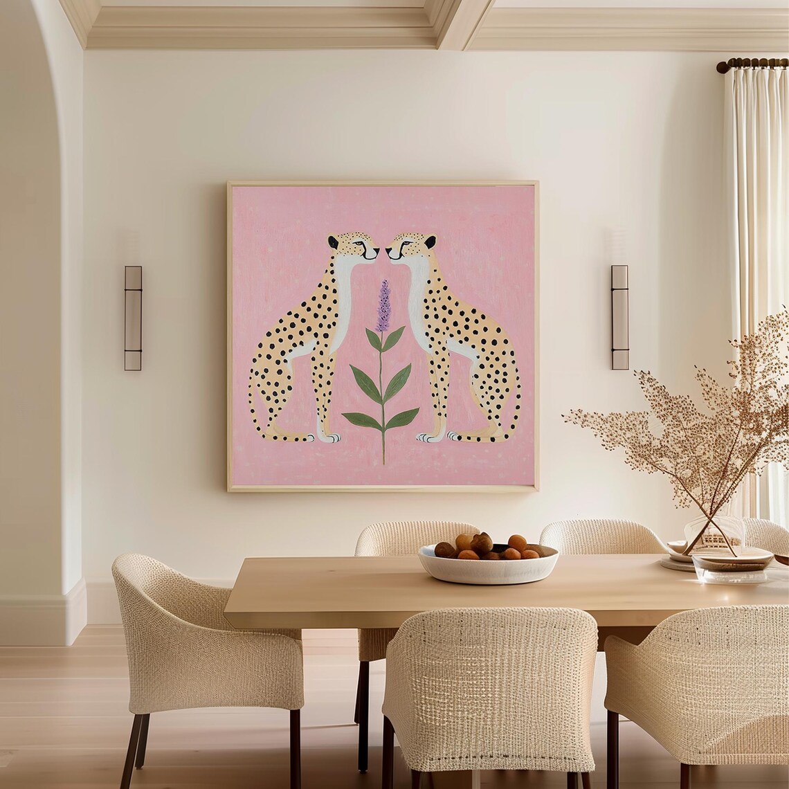 Pink Cheetah Couple Nose to Nose With Lavender on Blush Backdrop Poster - Image 4